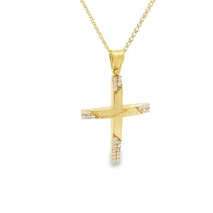 Γυναικείος σταυρός βάπτισης με ζιρκόν από χρυσό Κ14