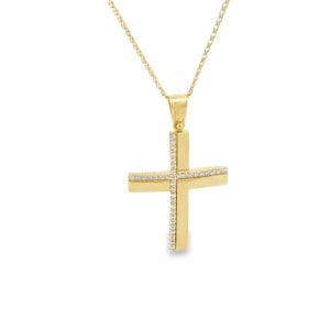 Γυναικείος σταυρός βάπτισης με ζιρκόν από χρυσό Κ14