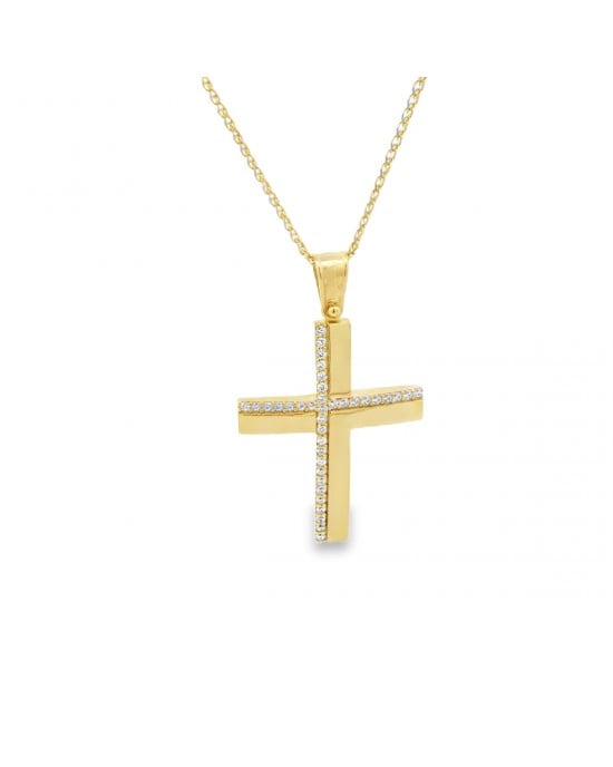 Γυναικείος σταυρός βάπτισης με ζιρκόν από χρυσό Κ14