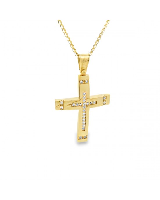 Γυναικείος σταυρός βάπτισης με ζιρκόν από χρυσό Κ14