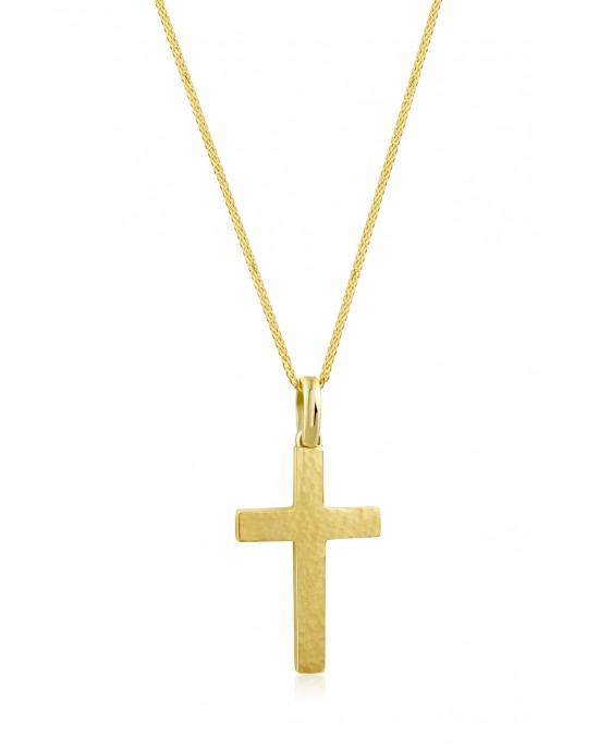Σφυρήλατος σταυρός διπλής όψης από χρυσό Κ14