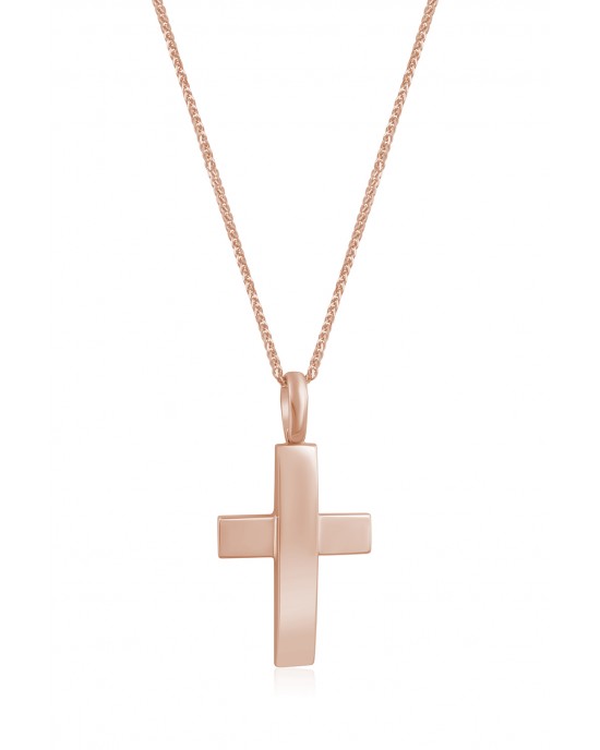 Ανδρικός σταυρός από ροζ χρυσό Κ14 και αλυσίδα