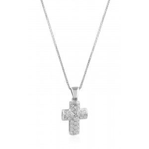 Pave cross with CZ in 14k white gold and chain Pave cross with CZ in 14k white gold and chain