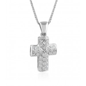 Pave cross with CZ in 14k white gold