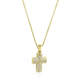 Women's pavé cross with diamonds in 18k gold and chain Women's pavé cross with diamonds in 18k gold and chain