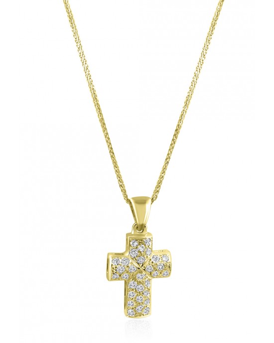 Σταυρός με διαμάντια από χρυσό Κ18 και αλυσίδα