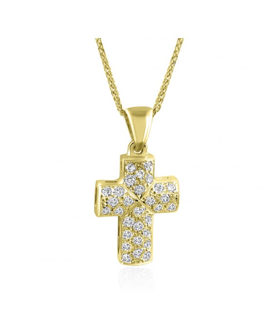 Σταυρός με διαμάντια από χρυσό Κ18 και αλυσίδα