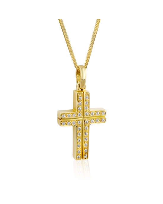 Pave cross with CZ in 14k gold