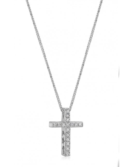 Cross with CZ in 14K white gold 