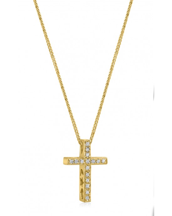 Σταυρός με διαμάντια από χρυσό Κ18 και αλυσίδα 