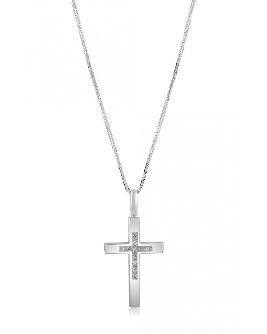 Γυναικείος βαπτιστικός σταυρός με ζιρκόν από λευκόχρυσο Κ14