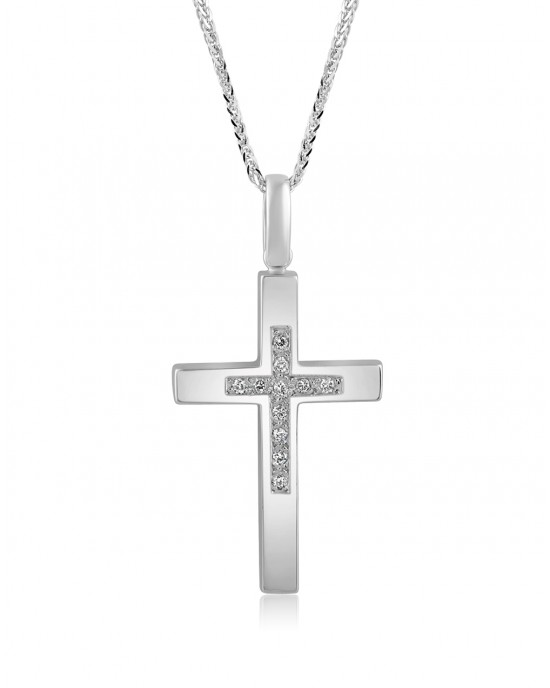 Cross with CZ in 14k white gold
