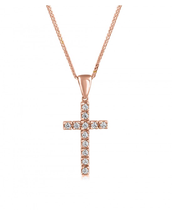Cross with CZ in 14k rose gold