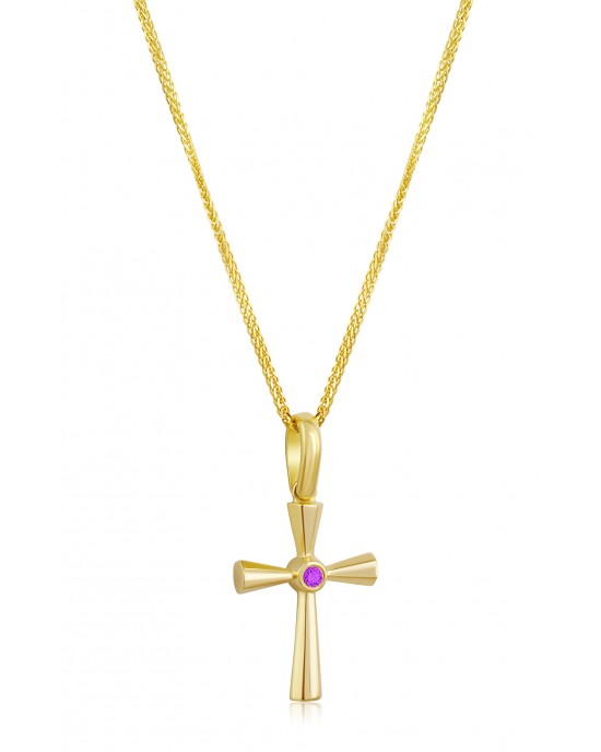 Byzantine cross with diamond and sapphire or ruby in 18K gold 