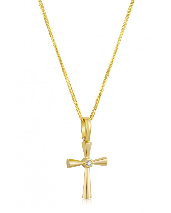 Βυζαντινός σταυρός με ζιρκόν και ζαφείρι από χρυσό Κ14