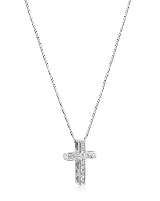 Cross with CZ and hearts in 14K white gold 