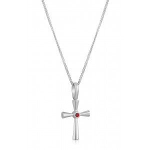 Byzantine cross with diamond and sapphire or ruby in 18k white gold   Byzantine cross with diamond and sapphire or ruby in 18k white gold