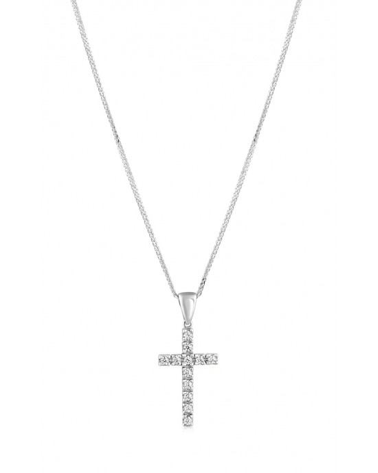 Cross with CZ in 14K white gold