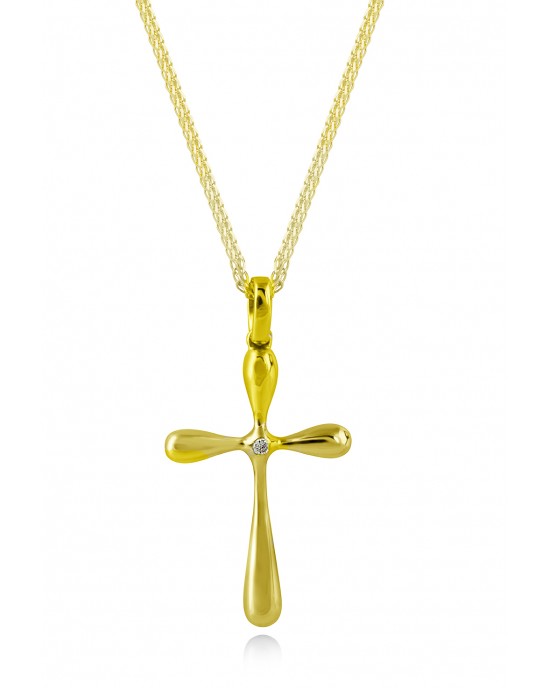 Γυναικείος σταυρός με διαμάντι από χρυσό Κ14 και αλυσίδα