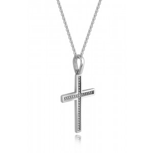 Cross with granulation in 14k White Gold