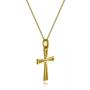 Cross in 14k Gold with satin finish and diamond