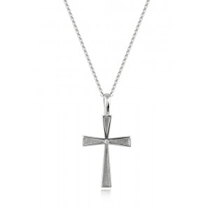 Cross in 14k White Gold with sandblasted finish and diamond