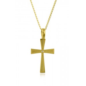 Cross in 14k Gold with satin finish and diamond Cross in 14k Gold with satin finish and diamond