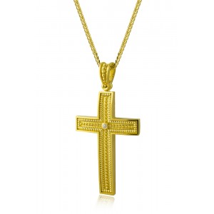 Βυζαντινός σταυρός από χρυσό 18 καρατίων με γράνες και διαμάντι 