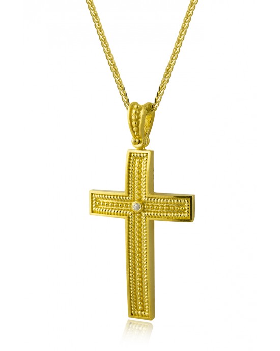 Βυζαντινός σταυρός από χρυσό 18 καρατίων με γράνες και διαμάντι 