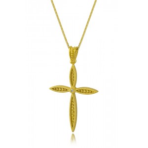 Byzantine cross with granulation technique and diamond in 18K gold