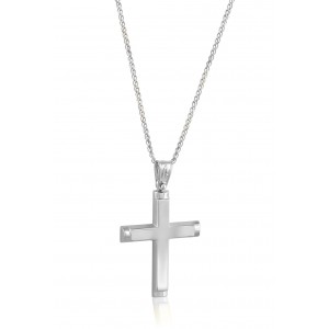 Ανδρικός βαπτιστικός σταυρός από λευκόχρυσο Κ14 και αλυσίδα