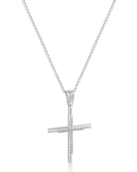 Cross with CZ in 14k white gold