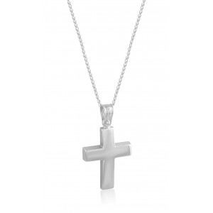 Ανδρικός βαπτιστικός σταυρός από λευκόχρυσο Κ14 και αλυσίδα