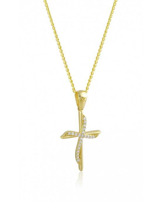 Γυναικείος βαπτιστικός σταυρός με ζιρκόν από χρυσό Κ14 και αλυσίδα
