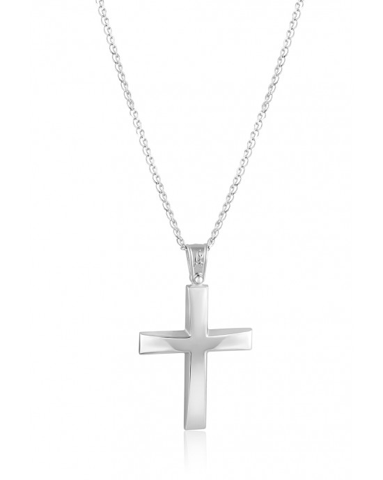 Βαπτιστικός σταυρός από λευκόχρυσο Κ14 και αλυσίδα