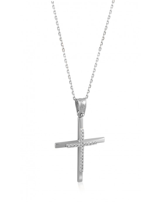 `Γυναικείος βαπτιστικός σταυρός με ζιρκόν από λευκόχρυσο Κ14