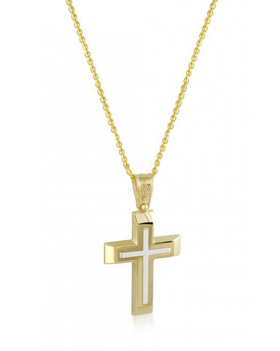 Cross with polished and satin finish in 14K gold