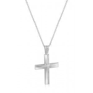 Βαπτιστικός σταυρός από λευκόχρυσο Κ14 και αλυσίδα