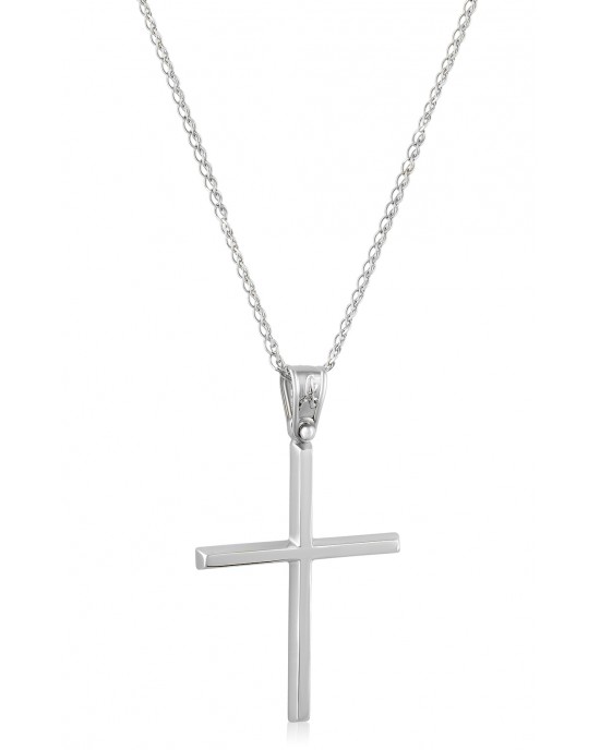Ανδρικός σταυρός από λευκόχρυσο Κ14 και αλυσίδα