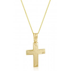 Βαπτιστικός σταυρός δύο όψεων από χρυσό Κ14 και αλυσίδα