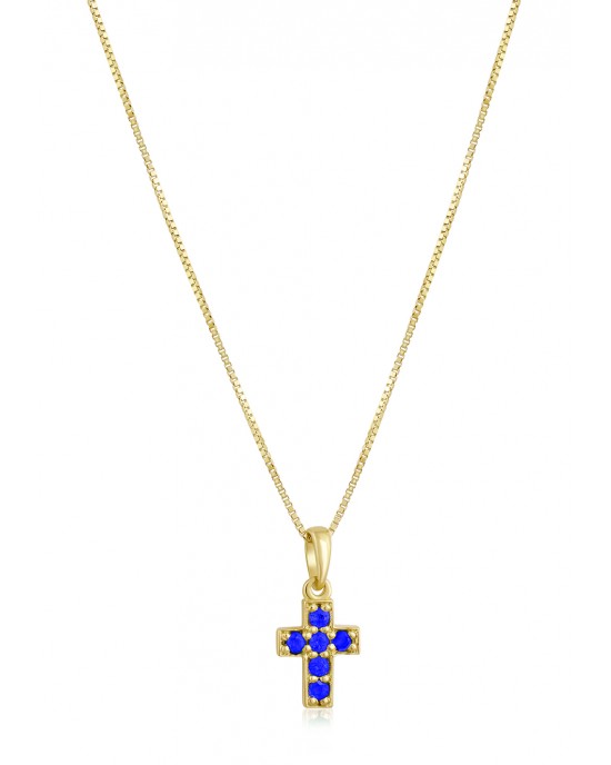 Σταυρός με ζαφείρια από χρυσό Κ18 και αλυσίδα