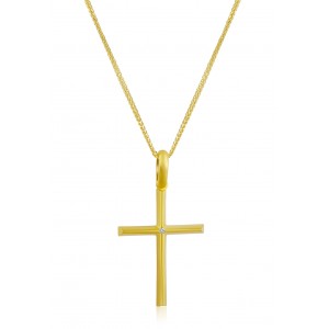 Σταυρός με διαμάντι από χρυσό Κ14 και αλυσίδα