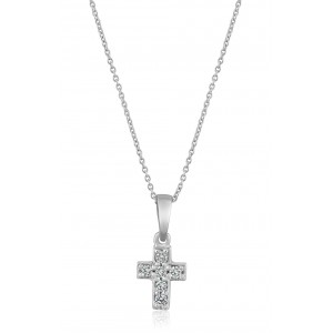 Κολιέ σταυρός με διαμάντια από λευκόχρυσο Κ18
