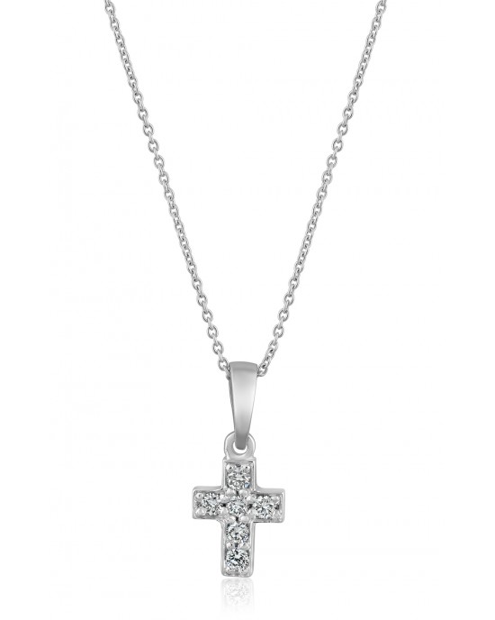 Κολιέ σταυρός με διαμάντια από λευκόχρυσο Κ18