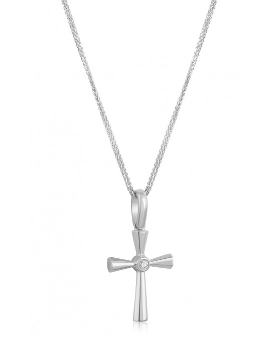  Byzantine cross with diamond and sapphire or ruby in 18k white gold 
