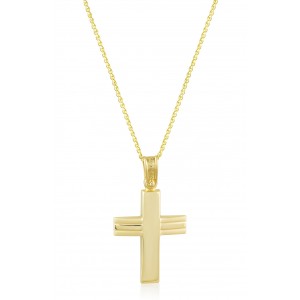 Ανδρικός σταυρός από χρυσό Κ14 και αλυσίδα