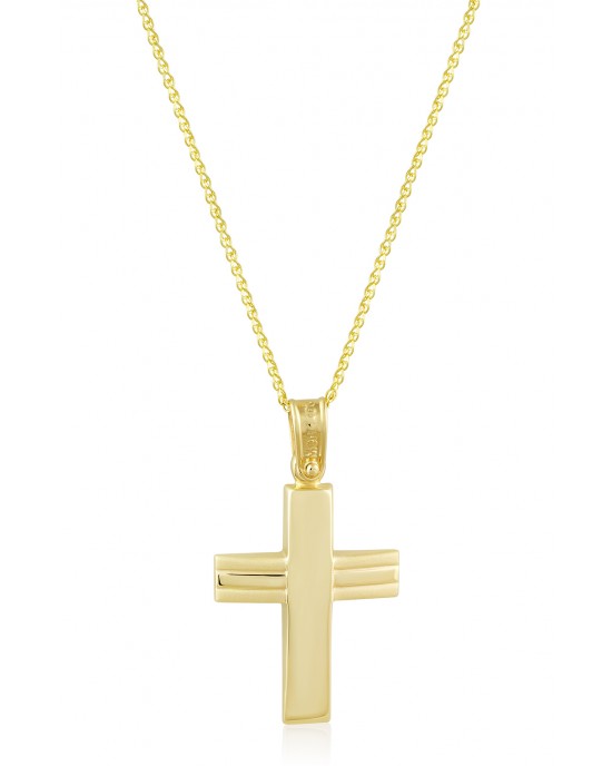 Ανδρικός σταυρός από χρυσό Κ14 και αλυσίδα
