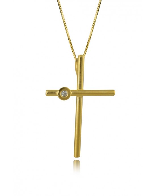 Solid cross with a diamond in 14k gold