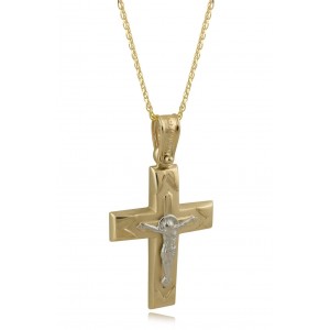 Δίχρωμος σταυρός με Εσταυρωμένο από χρυσό 14Κ