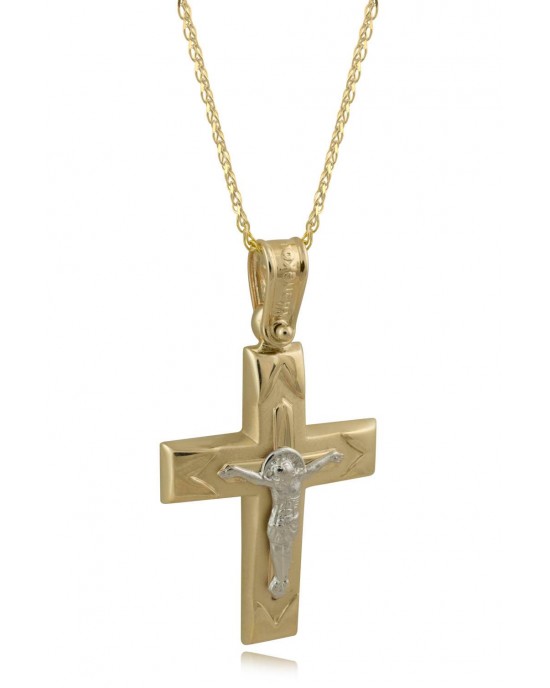 Δίχρωμος σταυρός με Εσταυρωμένο από χρυσό 14Κ